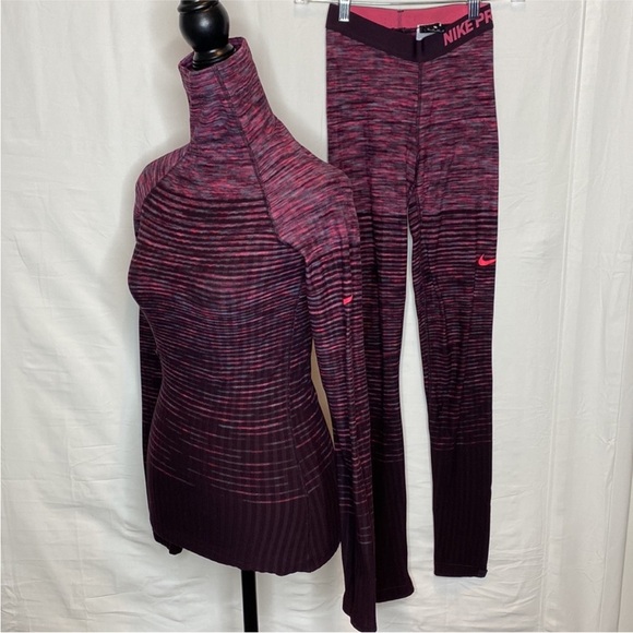 Nike Pro Dri-fit HyperWarm Training High Neck Top and Tights Set, Size XL - Picture 12 of 16